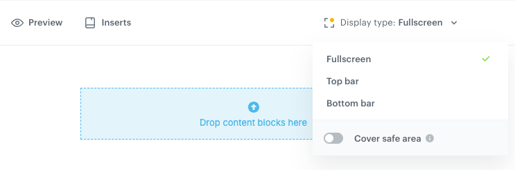 View of the Display type option in drag and drop builder