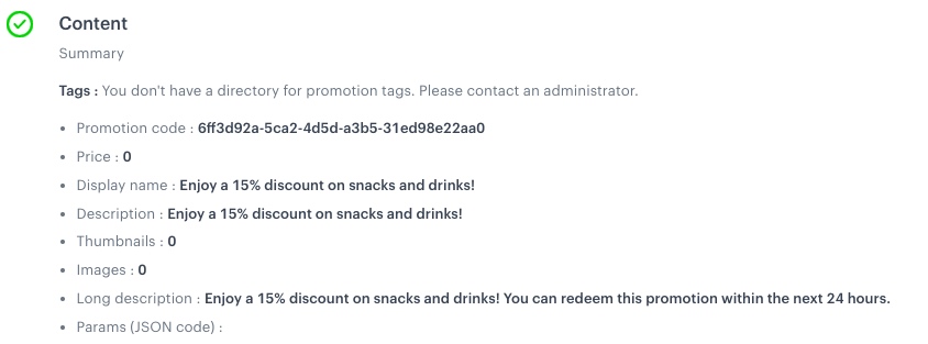 AI Hub promotion Content section with name, description, image, and price fields for a checkout promotion