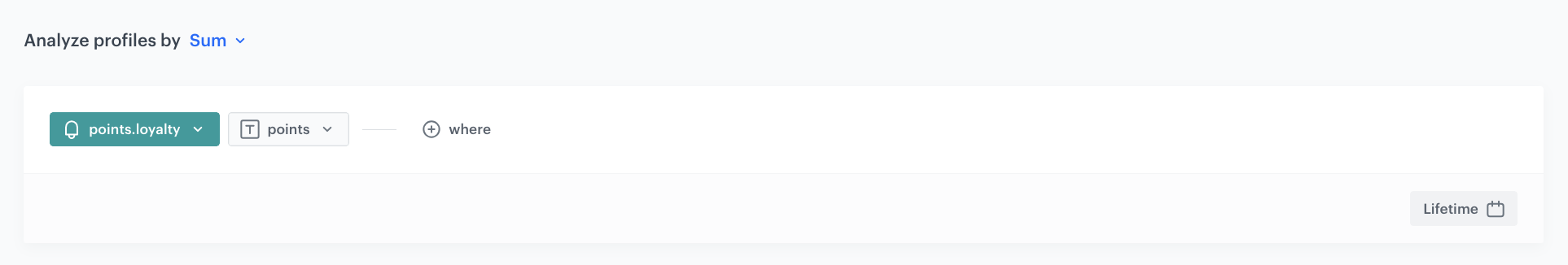 Decision Hub Sum aggregate counting total loyalty points from points.loyalty events over a customer's lifetime