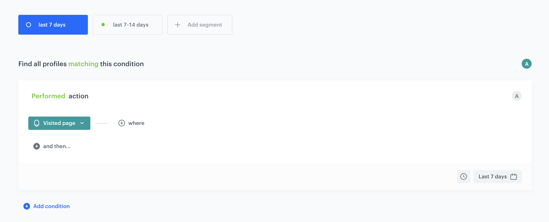 Decision Hub segmentation configuration filtering customers who visited the online store in the past two weeks