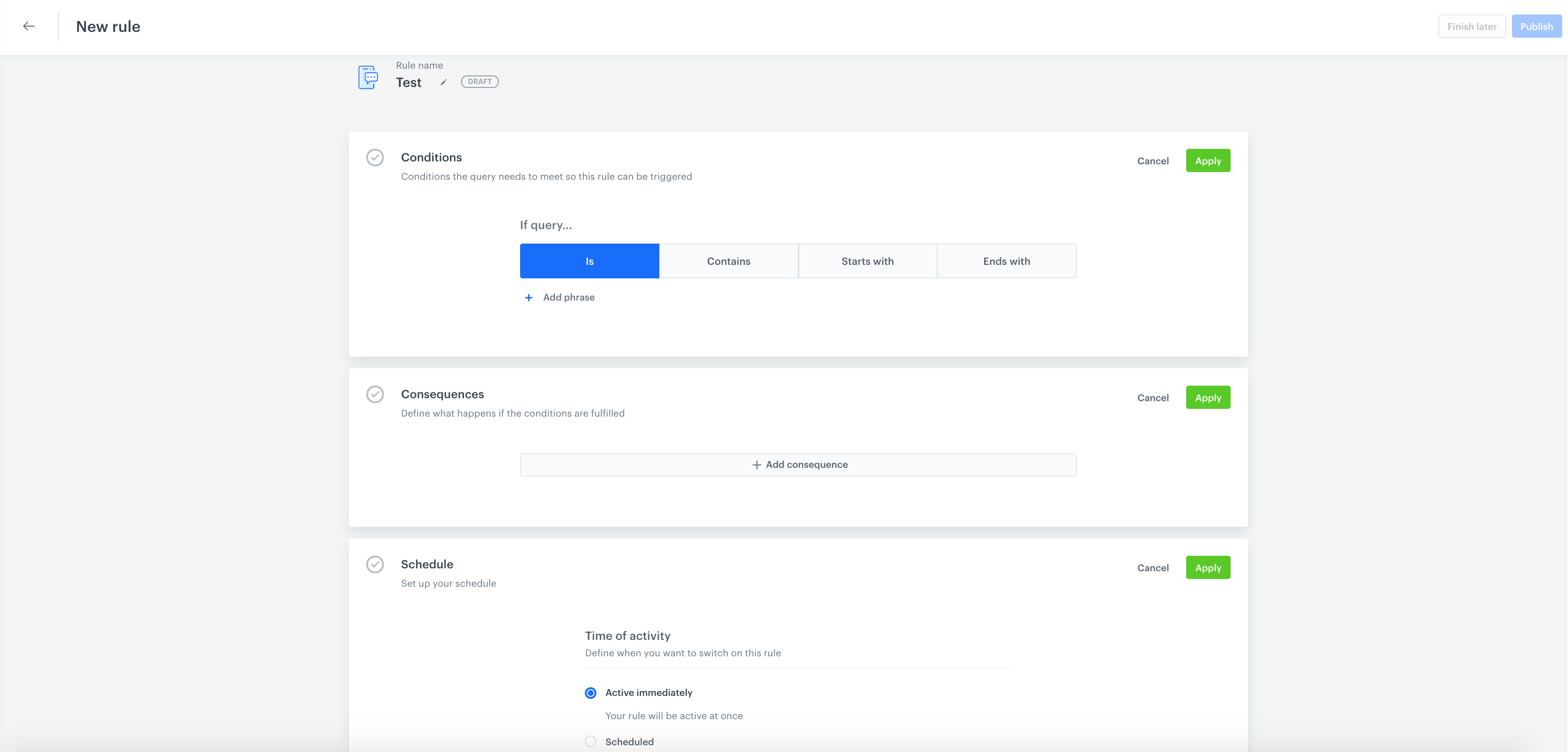 Screenshot presenting query rules