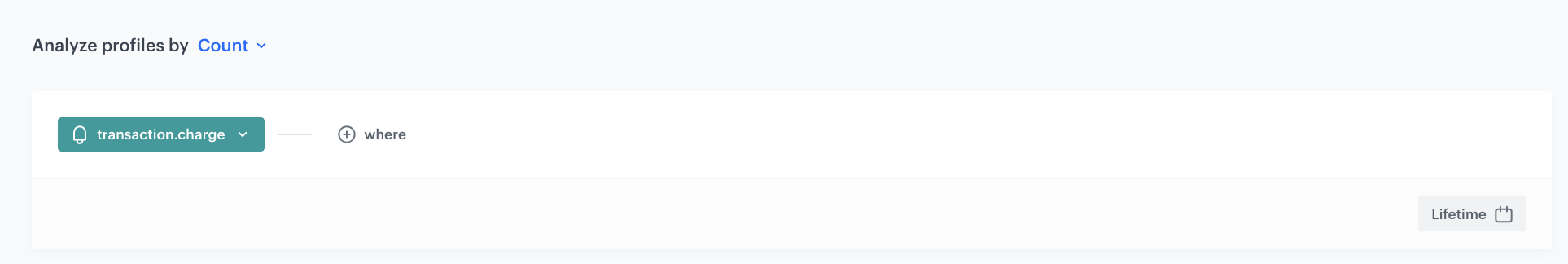 Behavioral Data Hub aggregate formula counting total number of transaction.charge events
