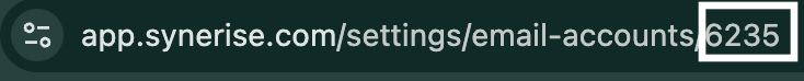 The URL of the page with the highlighted ID of the email sender account