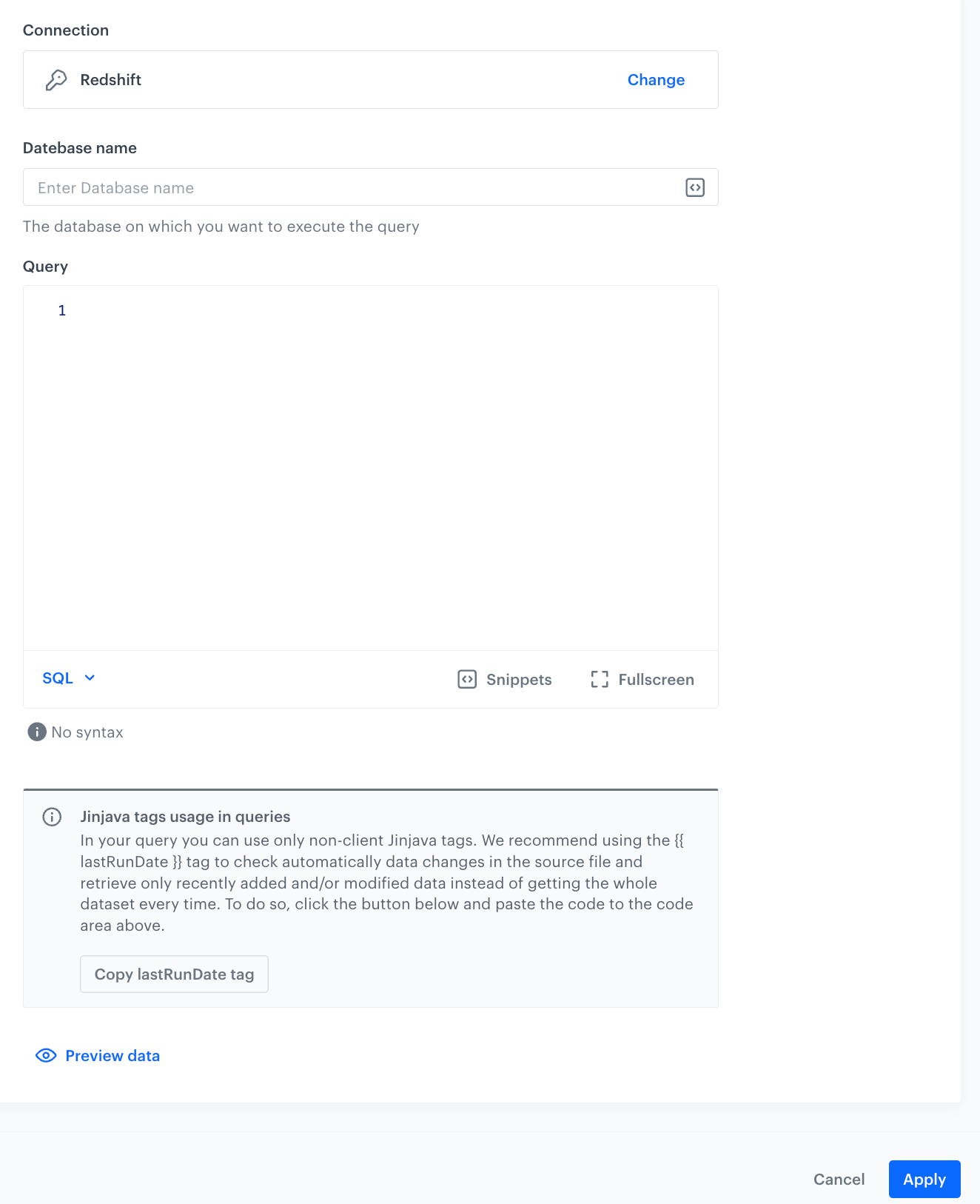 Empty node configuration form