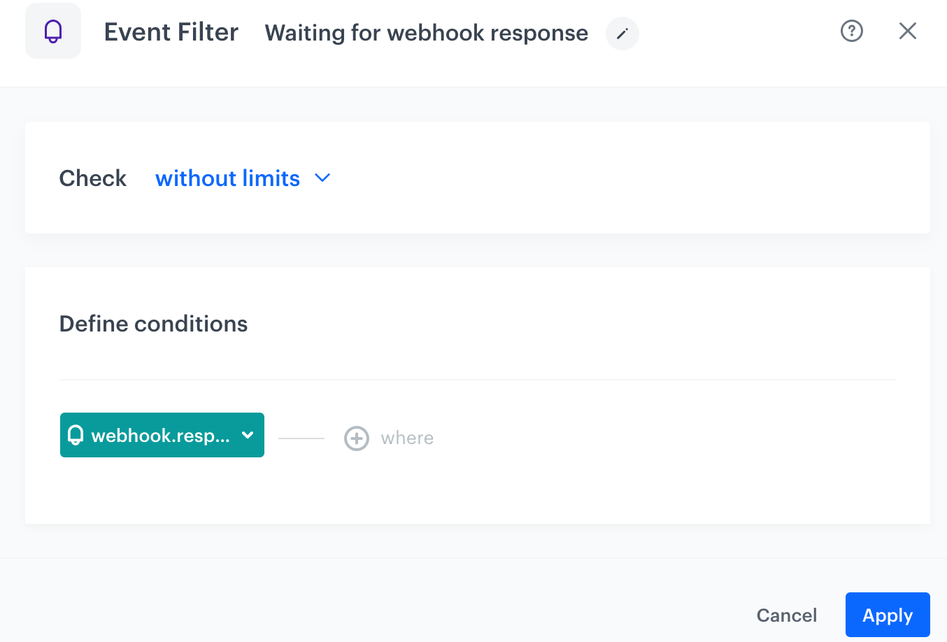 Webhook response selected