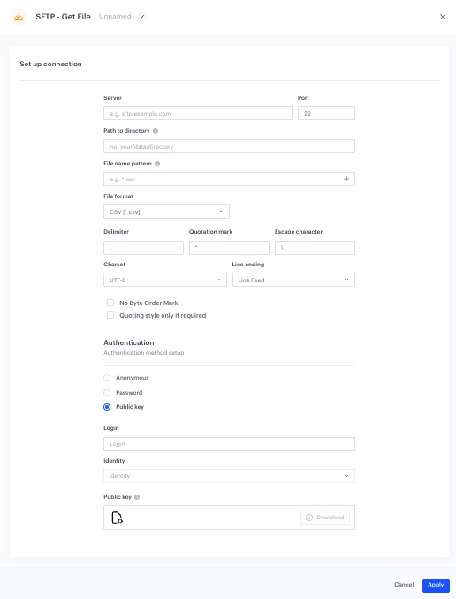 The configuration of the SFTP node