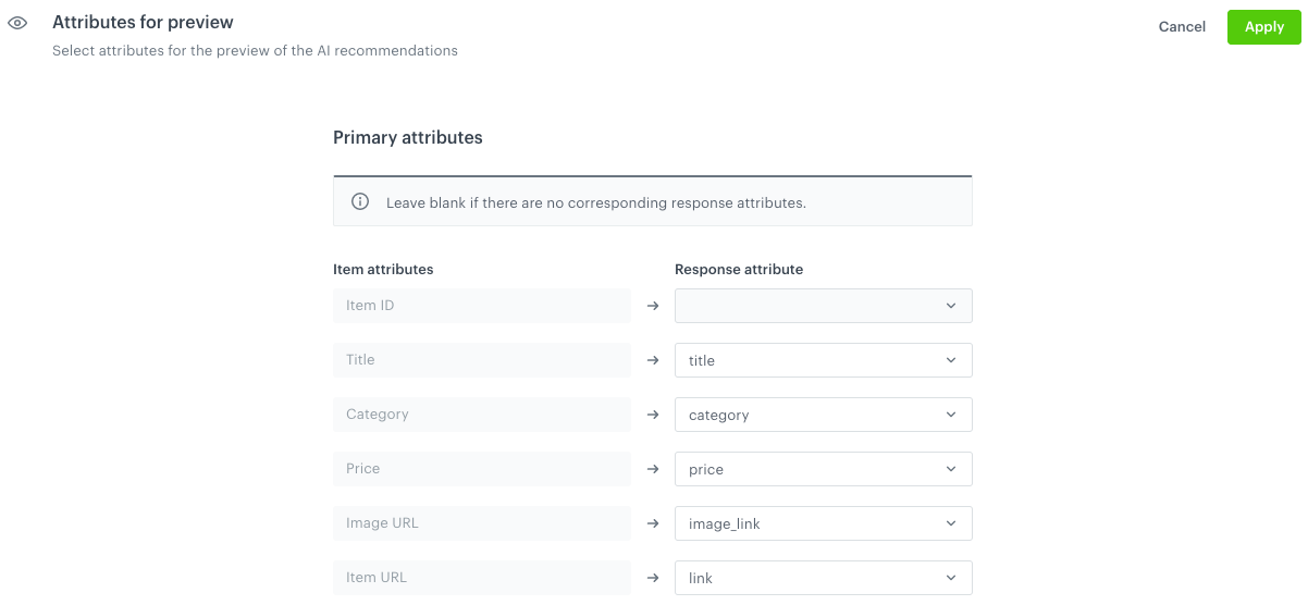 Attributes for preview tab