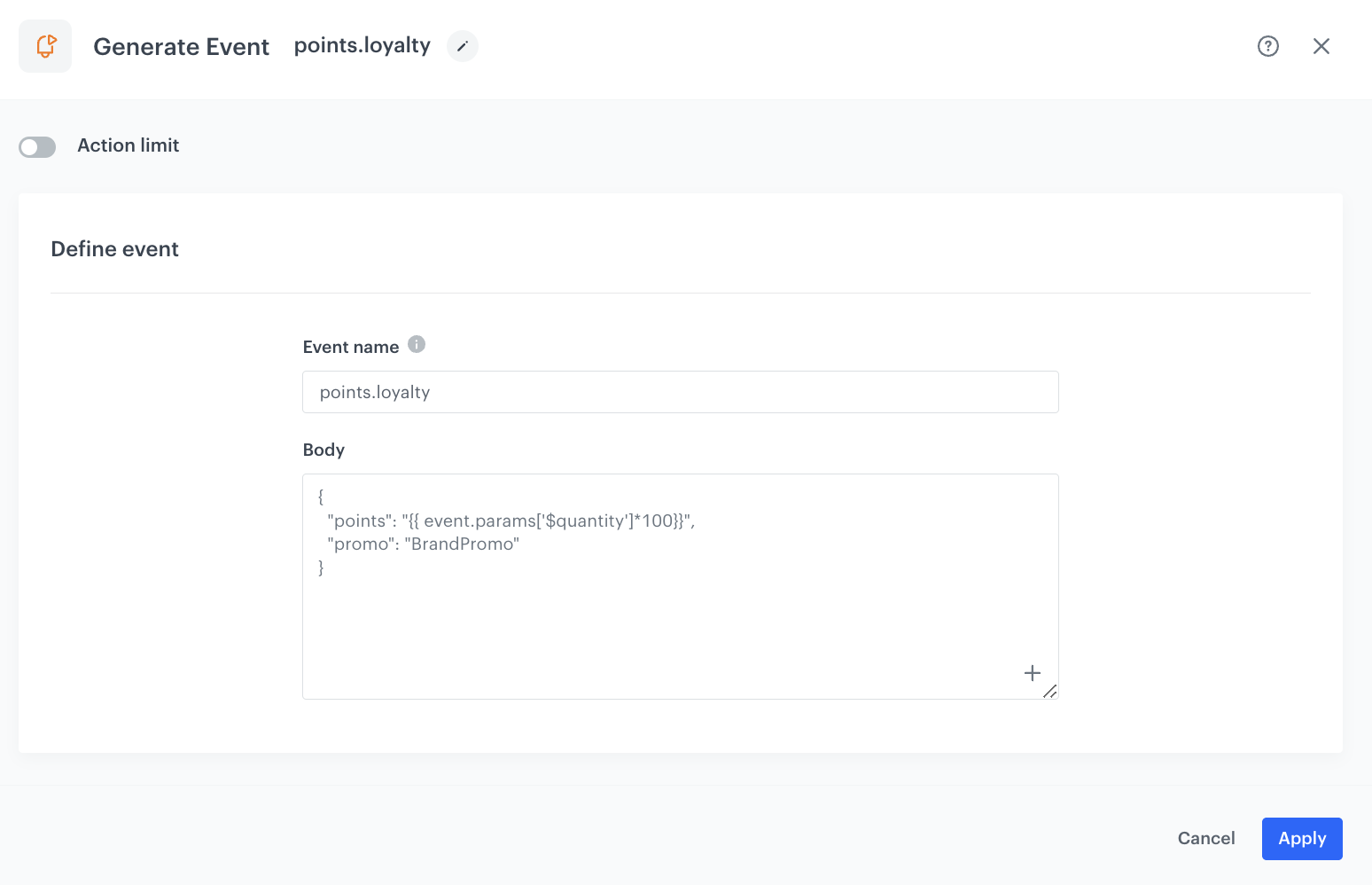 Generate Event node configuration