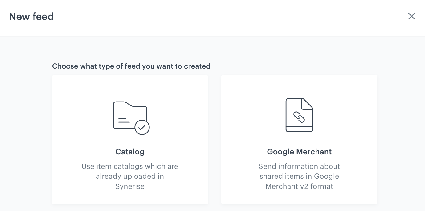 A pop-up with feed type selection