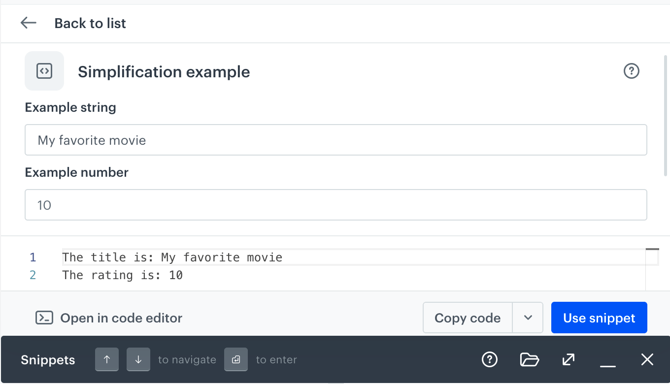 The snippet after a user changes the values
