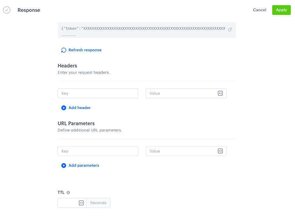 Retrieved token in the Response section in the custom connection configuration form