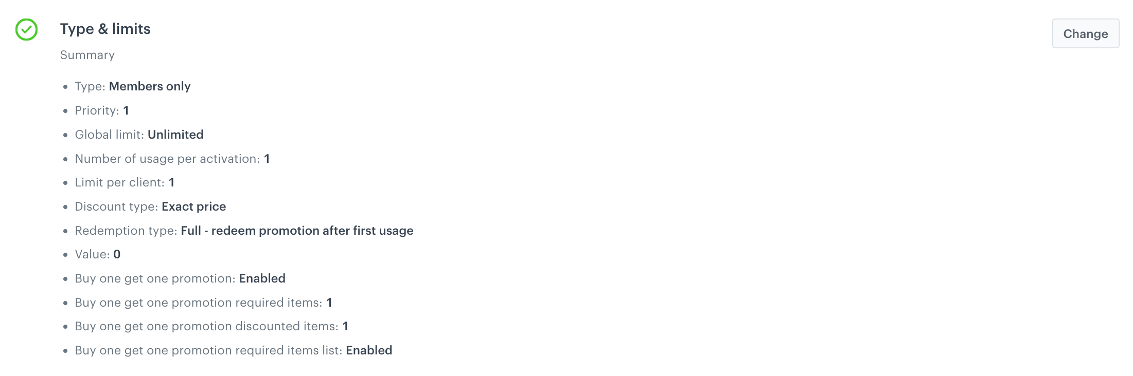 Example of Type and limits settings