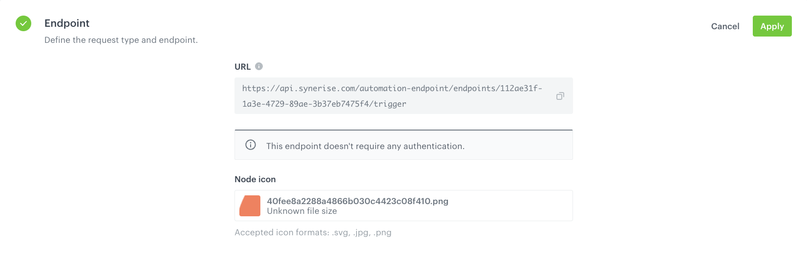 The view of configuration of the Endpoint section