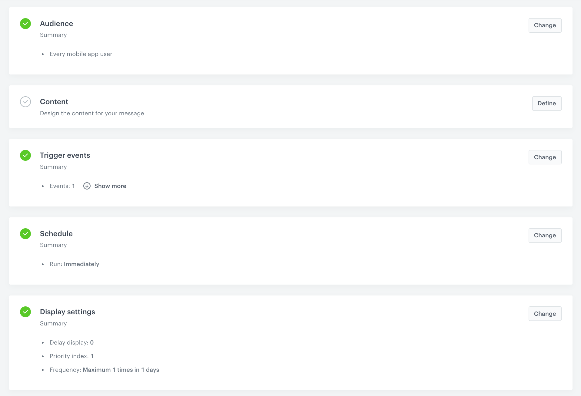 In-app campaign settings