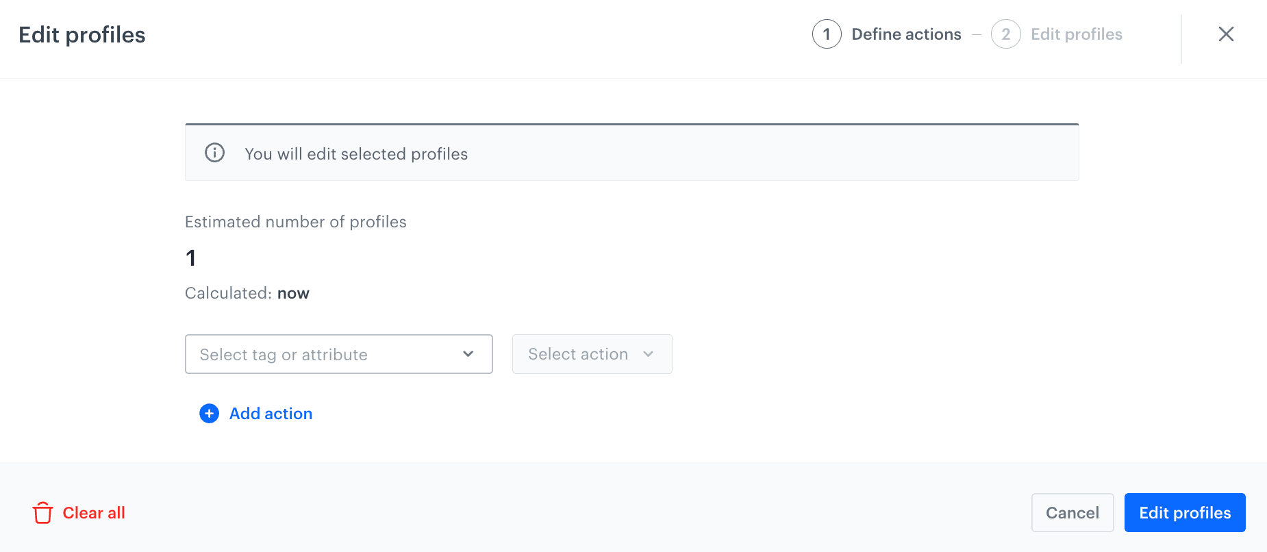 A pop-up which lets you update attributes and profile tags