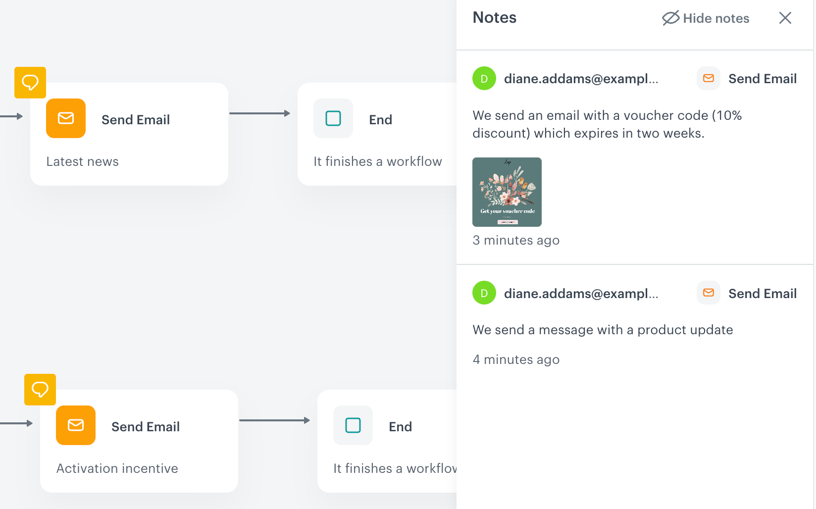 Overview of all notes added within a workflow