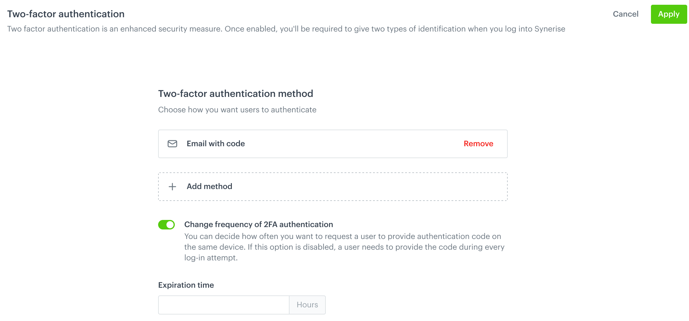 Two-factor authentication configuration form