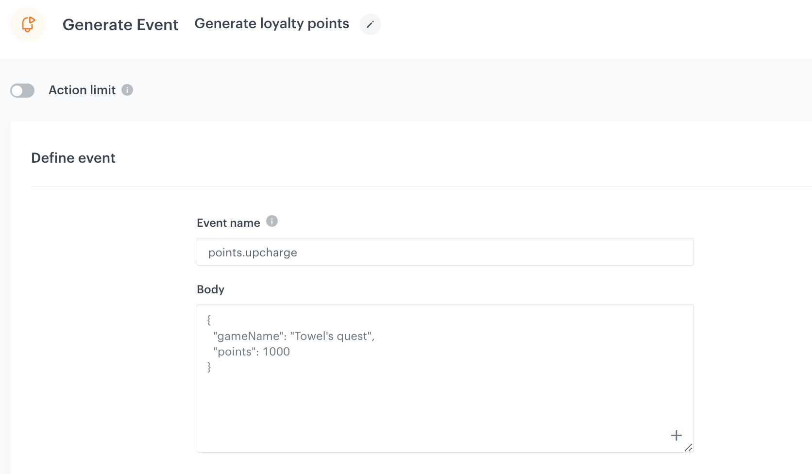 The graphic shows generate event settings