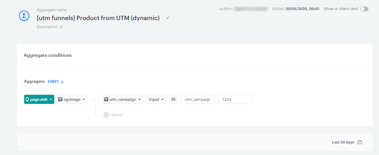 Decision Hub aggregate returning the og:image parameter of the first page.visit event filtered by UTM campaign name using a dynamic key