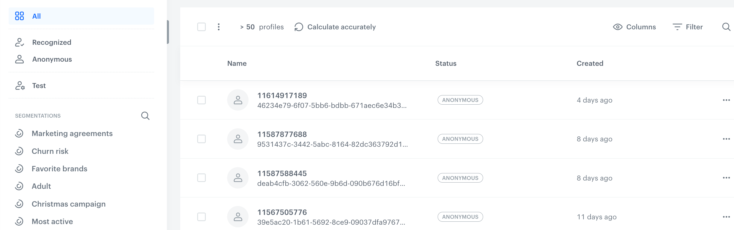 Filtering the list of profiles — Synerise Documentation