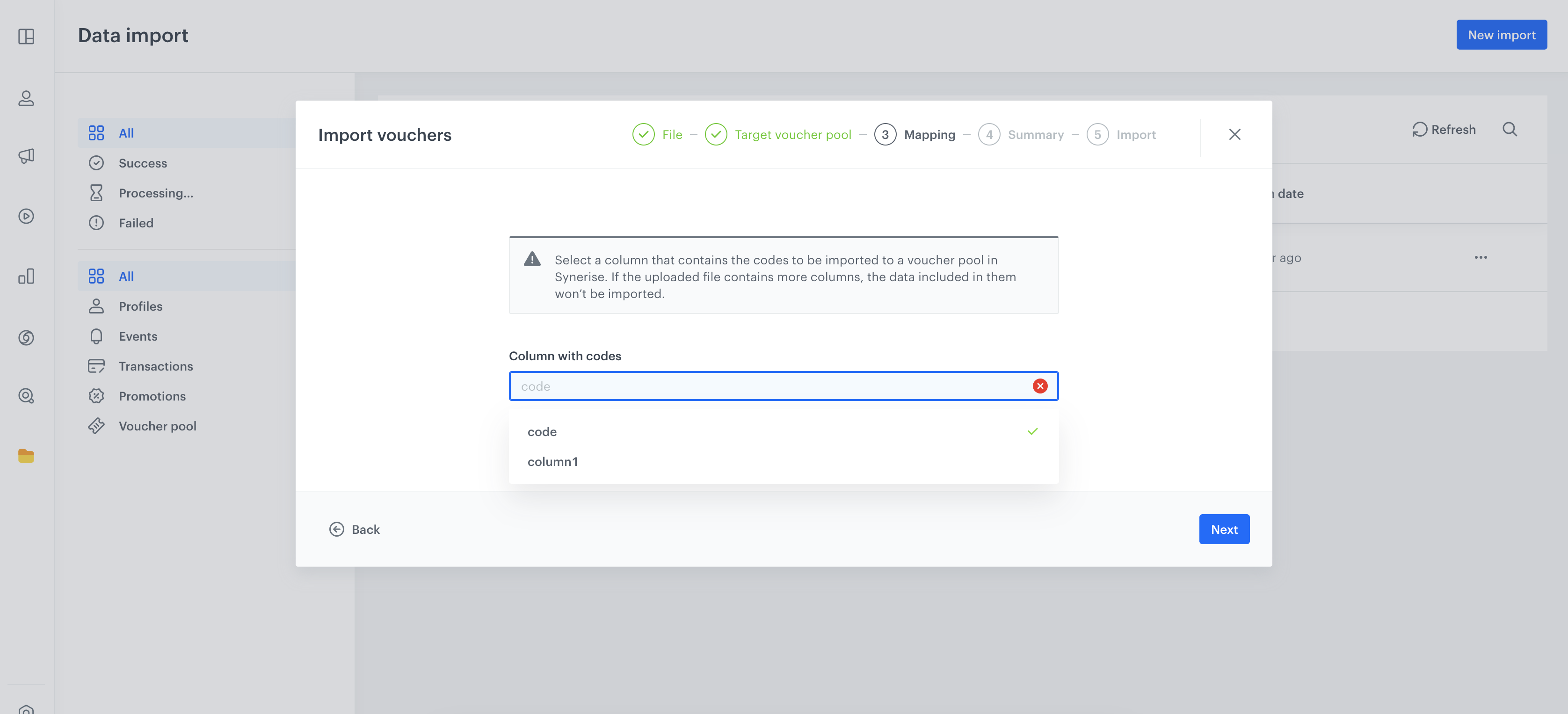 Importing vouchers — Synerise Documentation