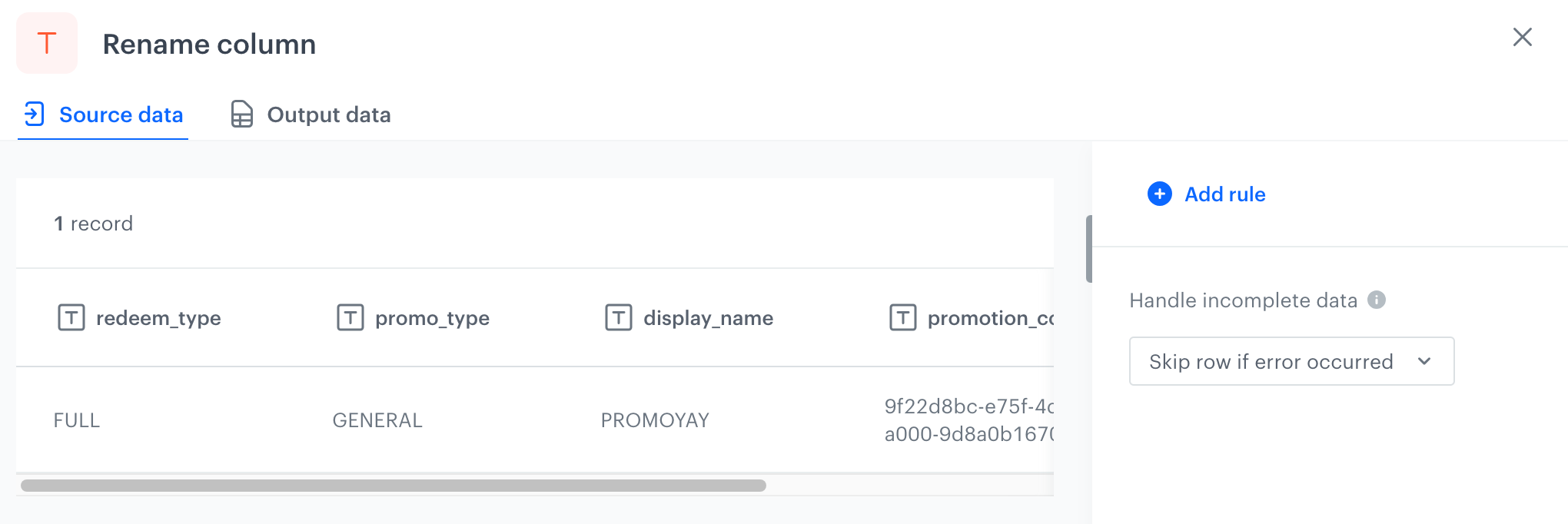 "Rename columns" node — Synerise Documentation