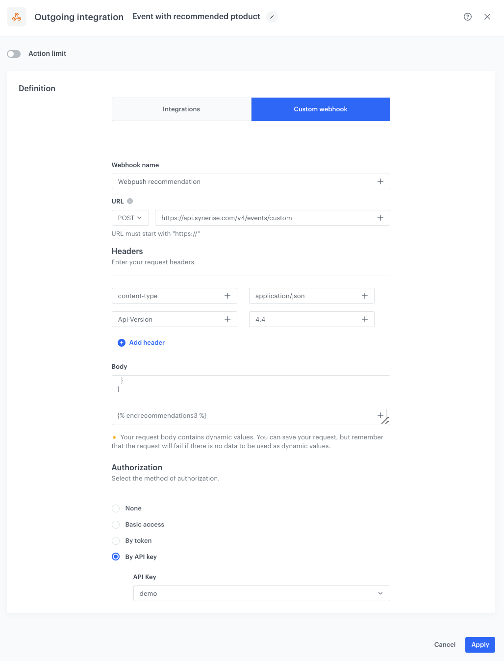 Web push with recommended products — Synerise Documentation