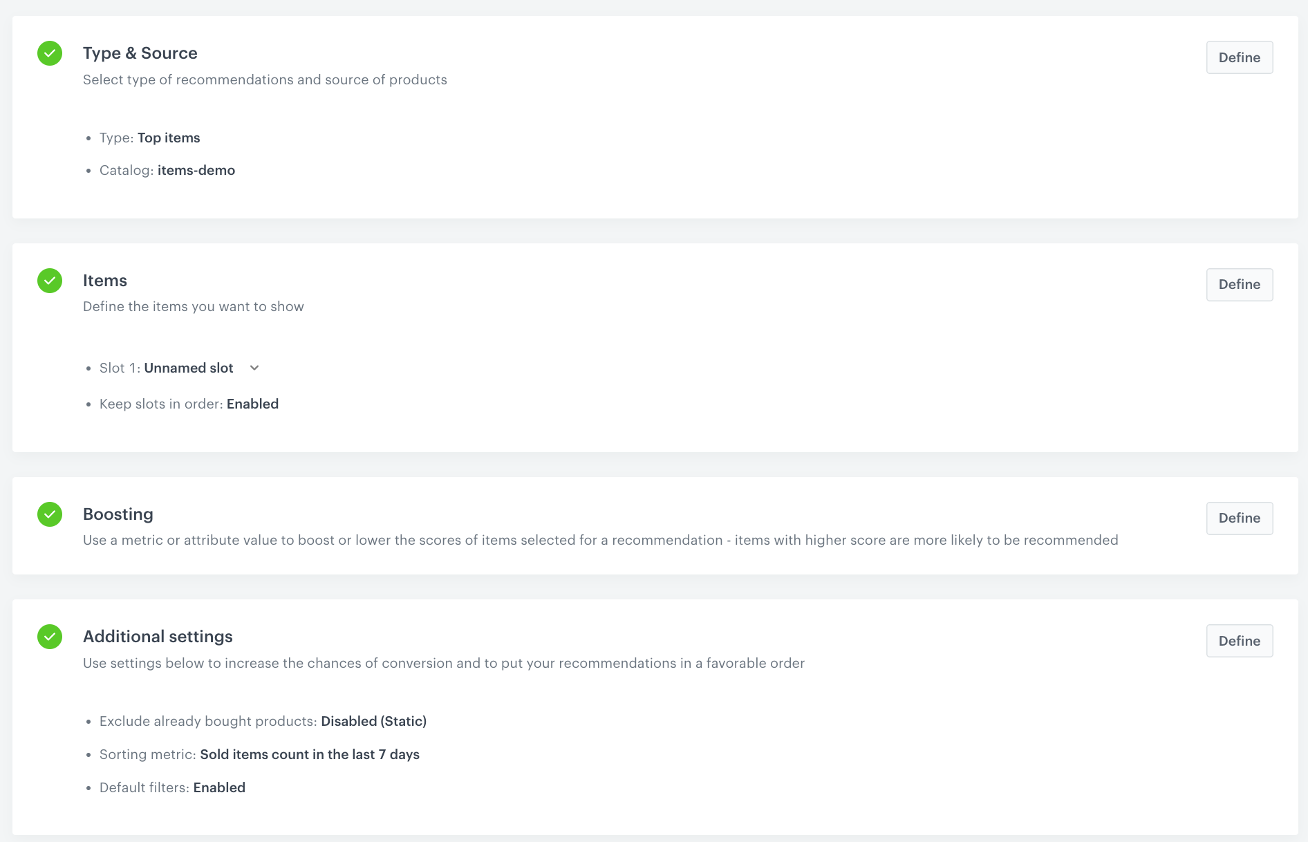 AI recommendation configuration