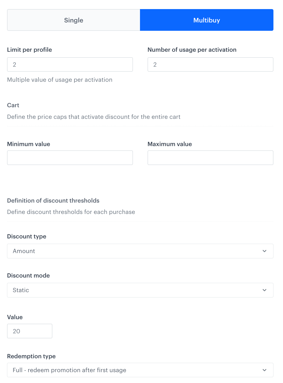 Example configuration of Multibuy promotion logic
