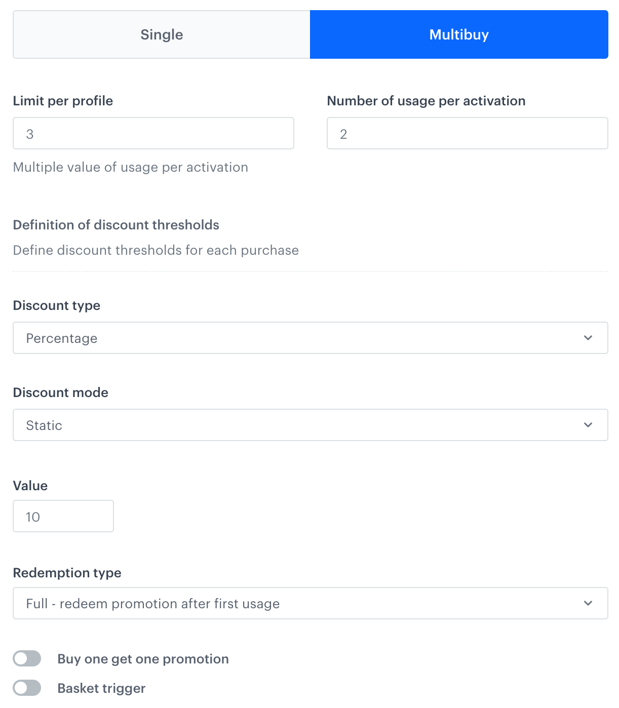 Example configuration of Multibuy promotion logic
