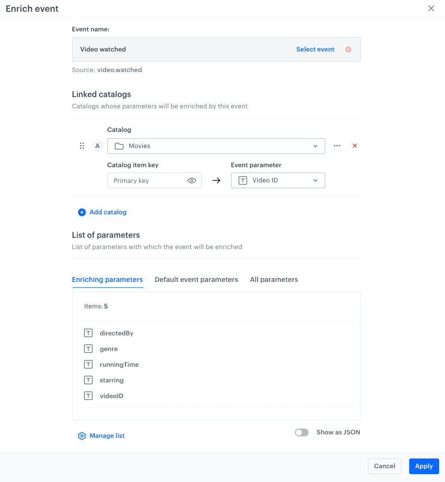 Complete Manage enrichment configuration form