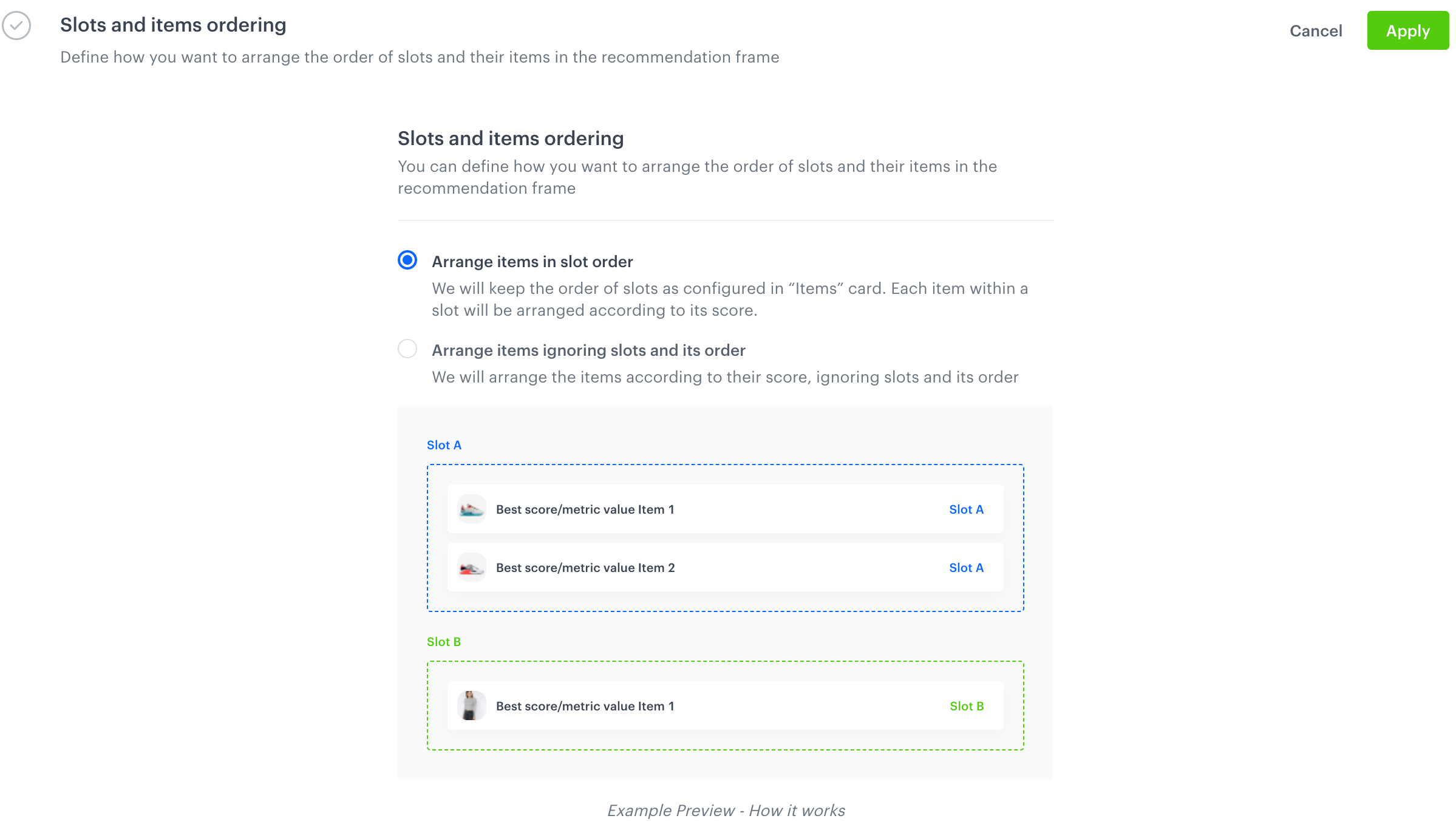 A form for configuring slot order