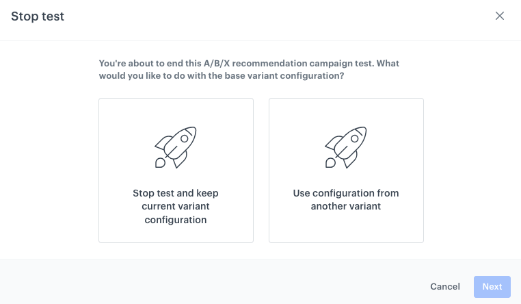 A pop-up with options concluding A/B/X test