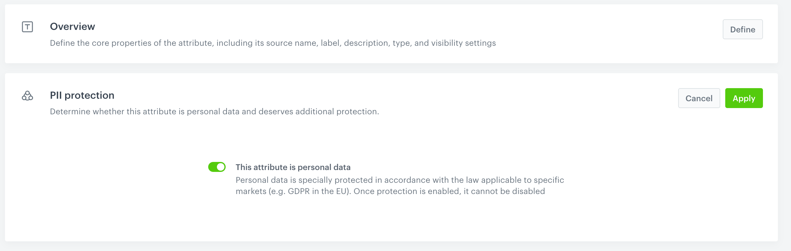 The PII protection section; it's accessible in Data Modeling Hub > Profile attributes, in the details of a profile attribute