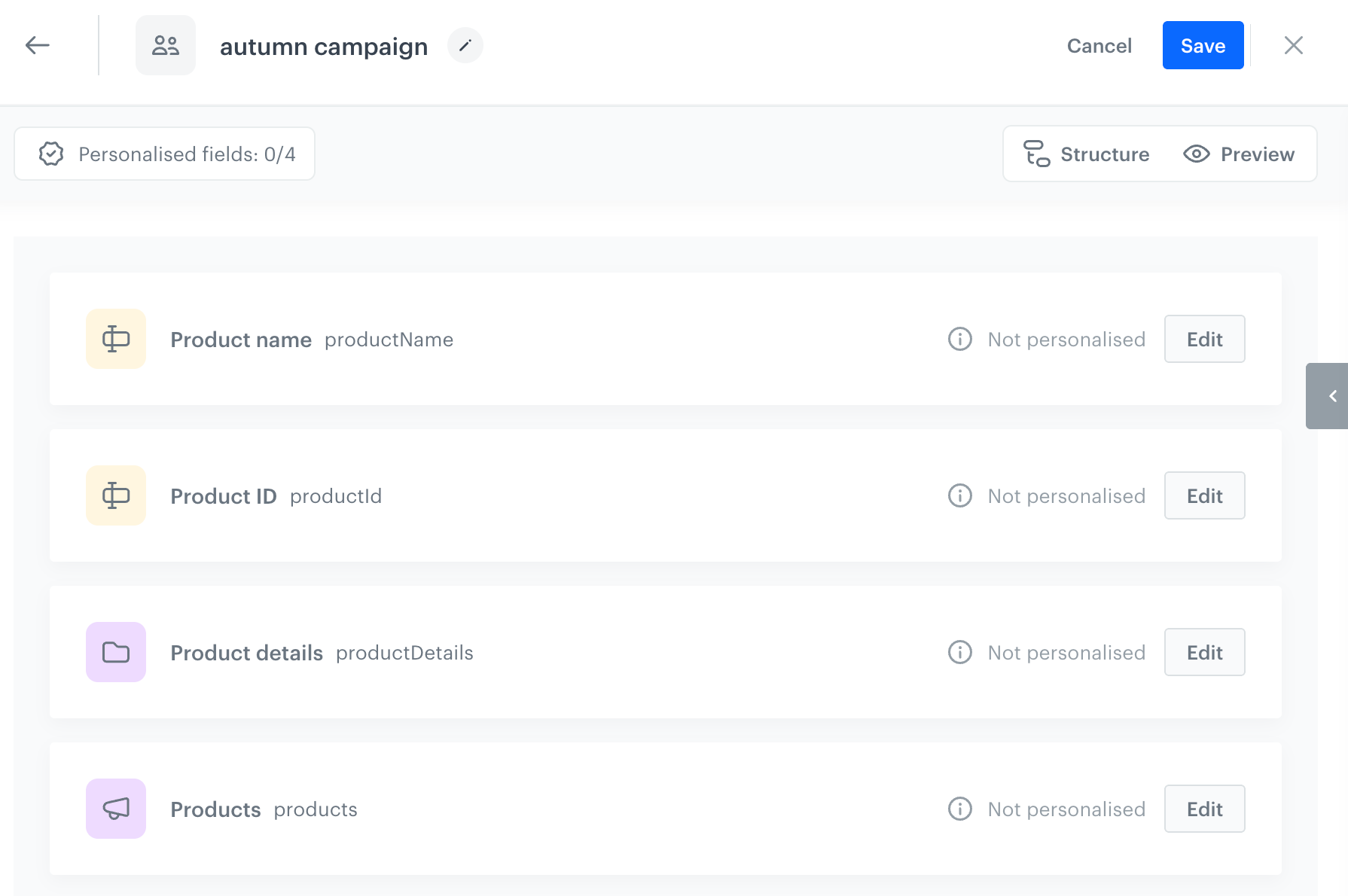 The New personalization dialog with Personalization name and Description fields