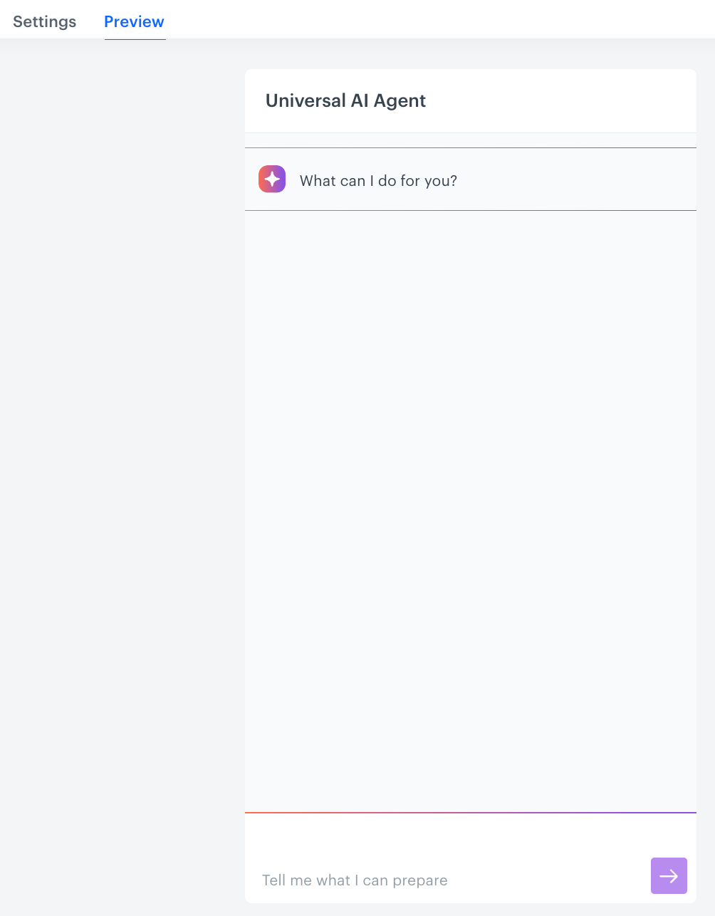 Preview mode of the AI assistant