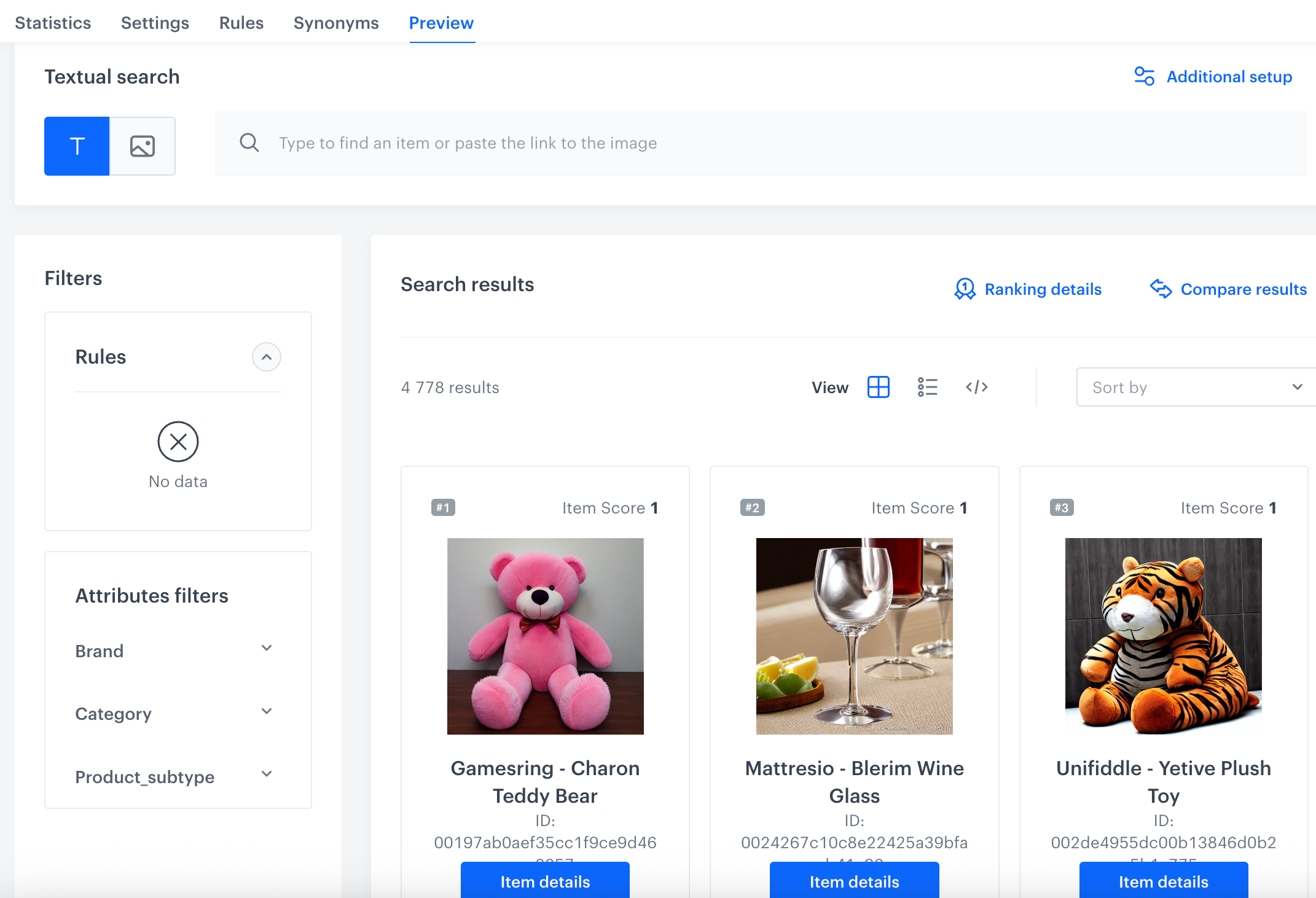 The Preview section of a selected index