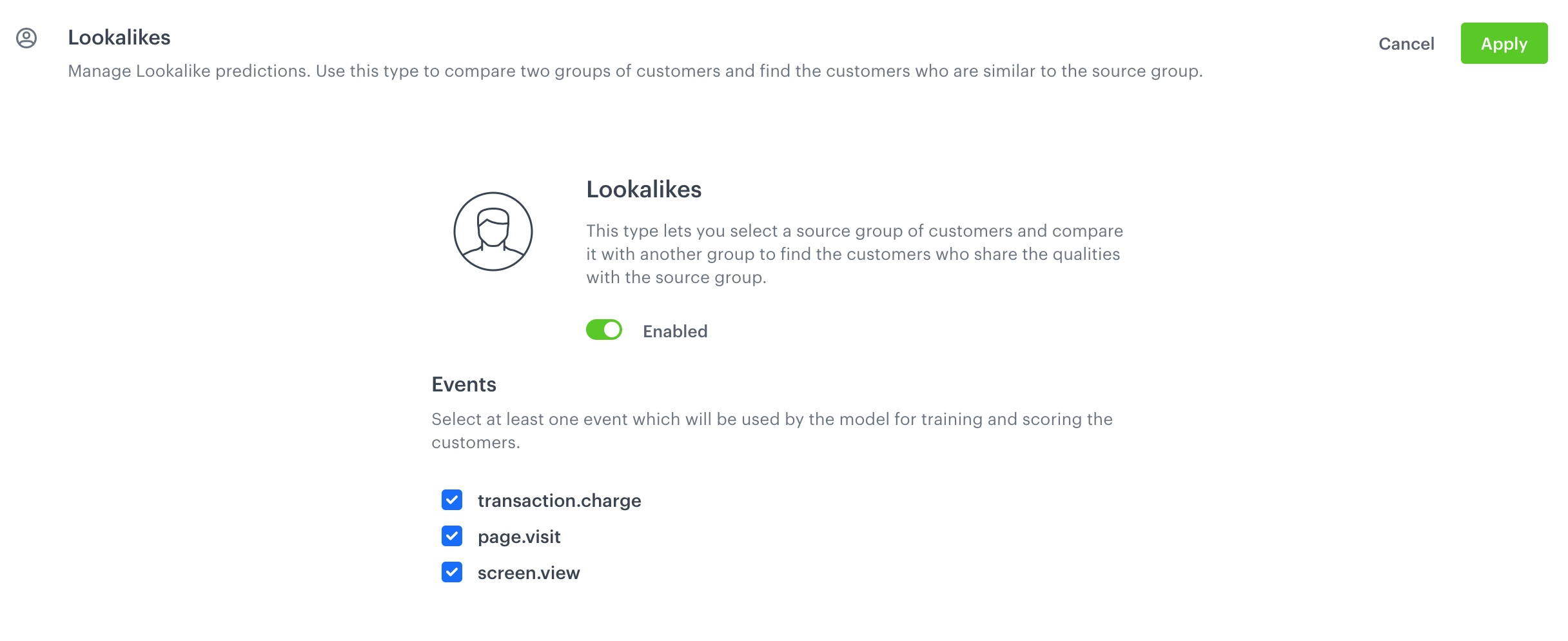Configuration of the Lookalikes model in the item feed