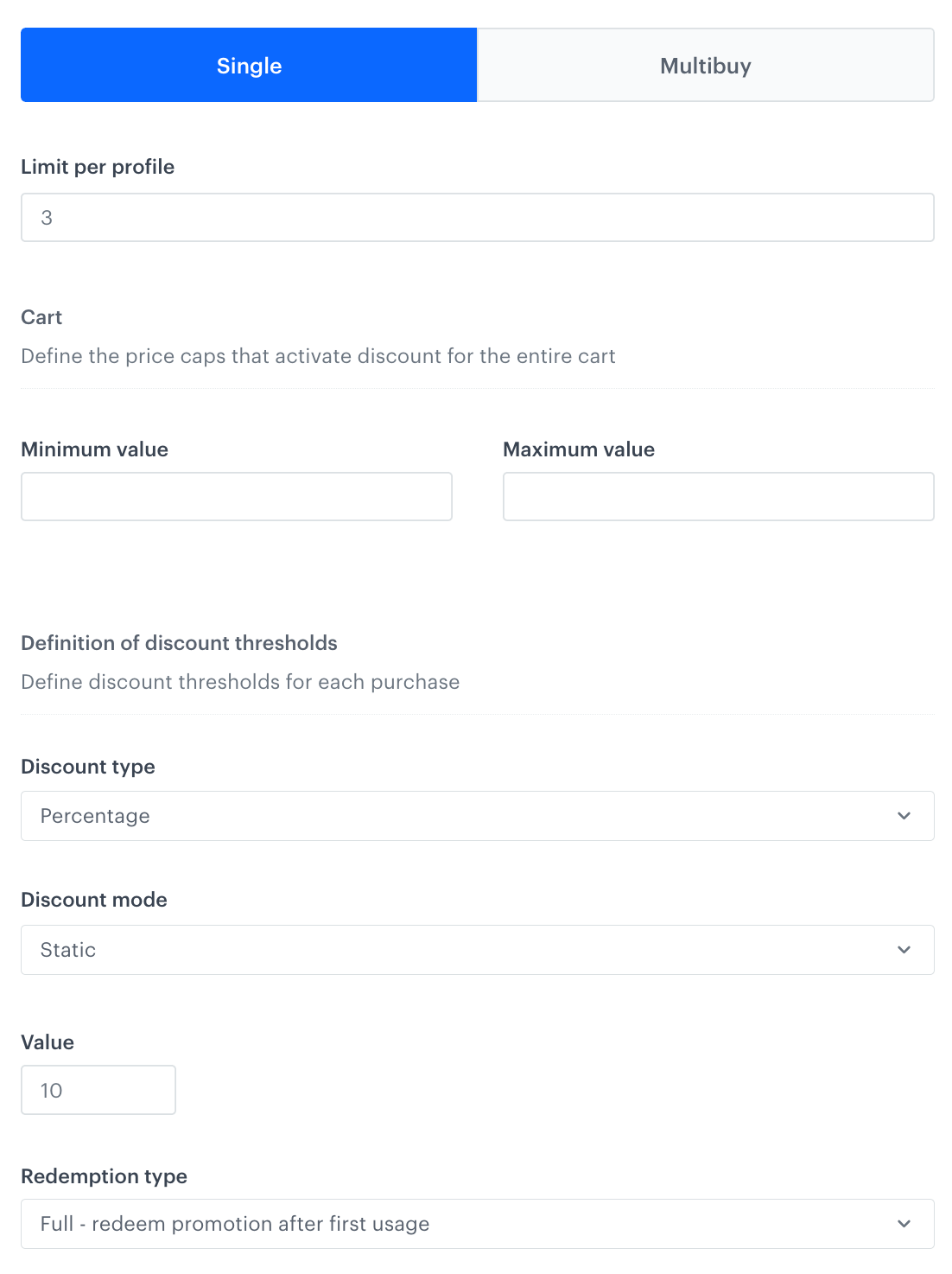 Example configuration of Single promotion logic