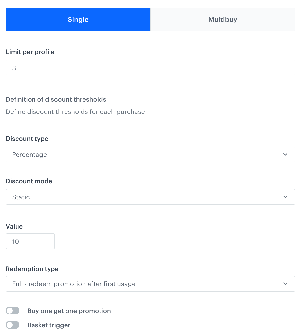 Example configuration of Single promotion logic