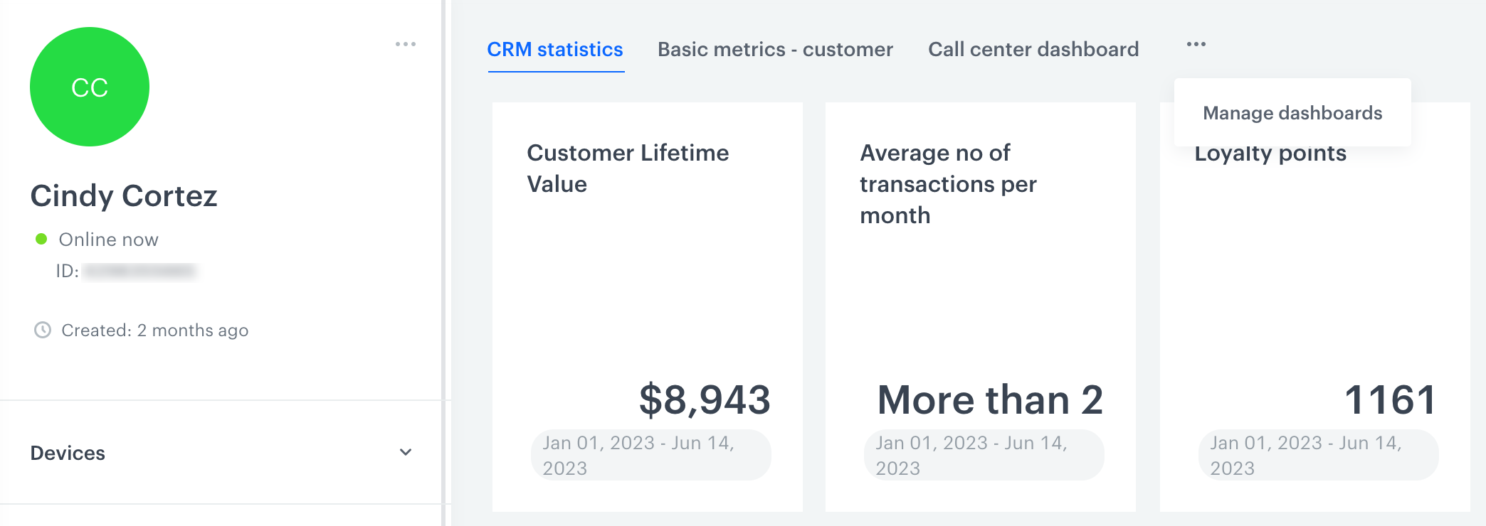 The Statistics section of a profile