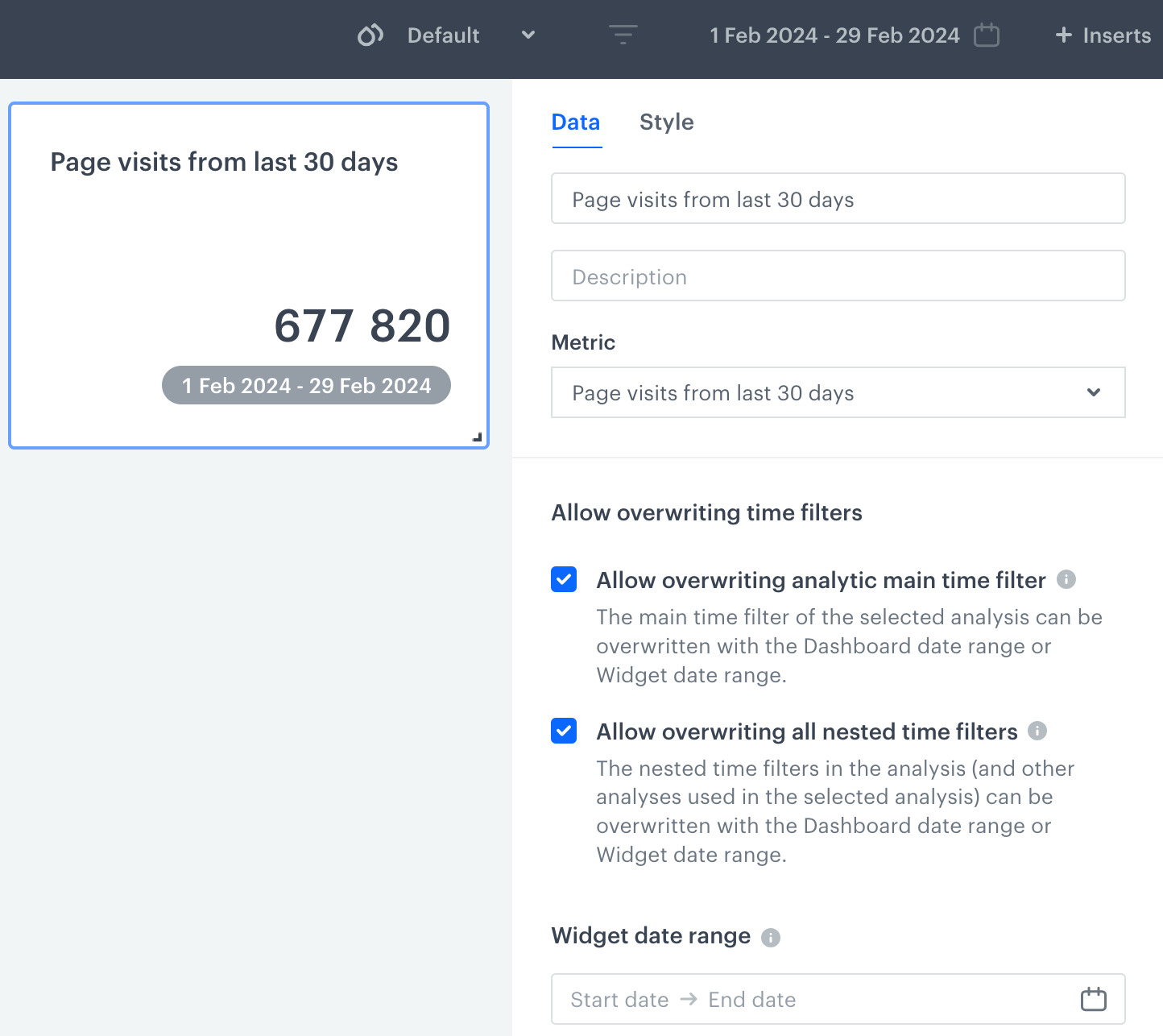 A metric added to the dashboard - dashboard date range applied