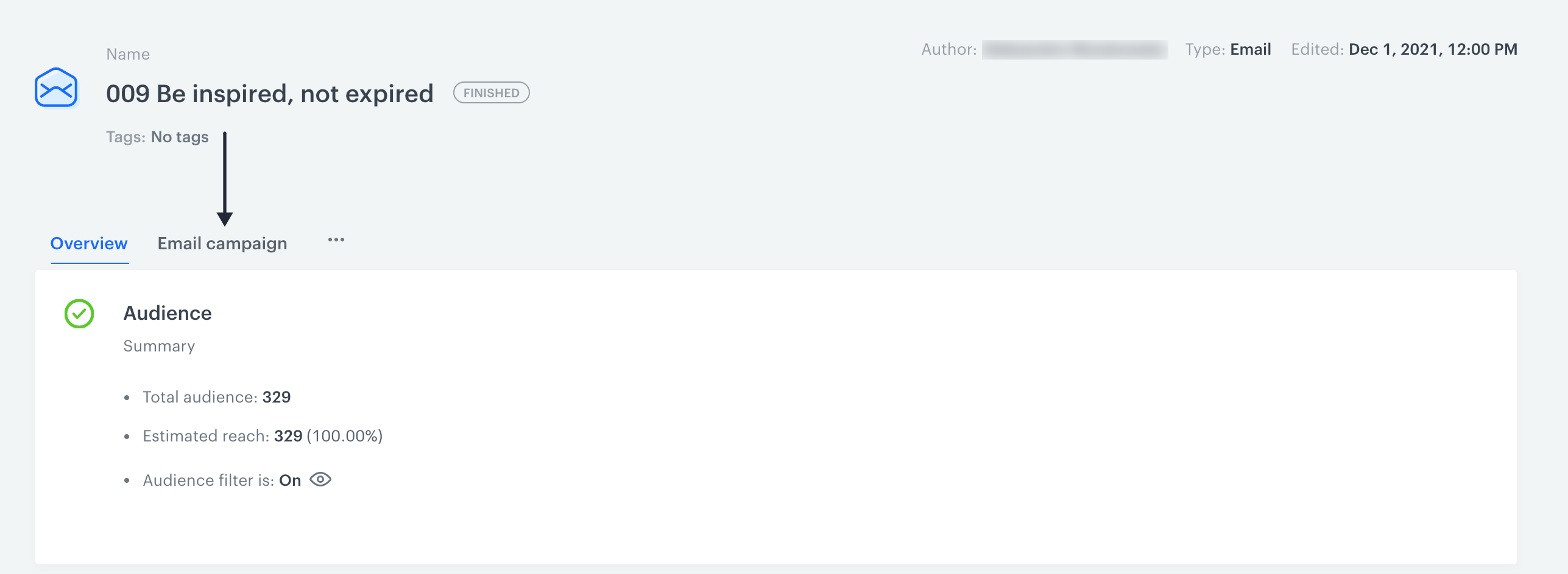 Dashboard in an email communication