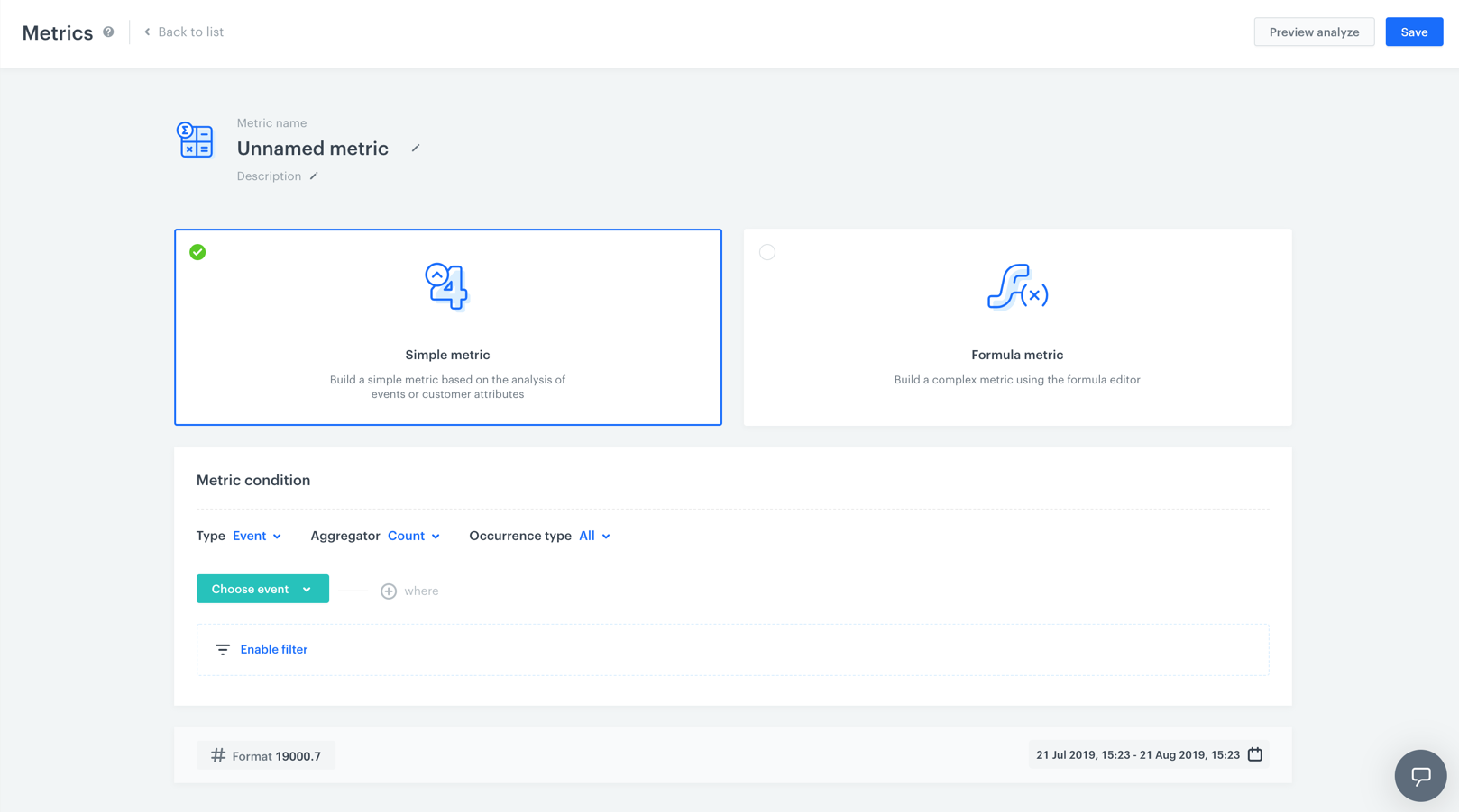 Image presents the metric wizard