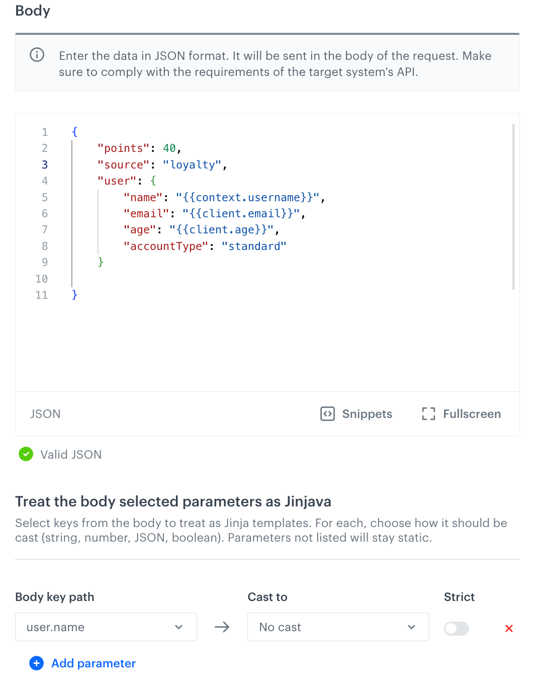 Example body with dynamic values