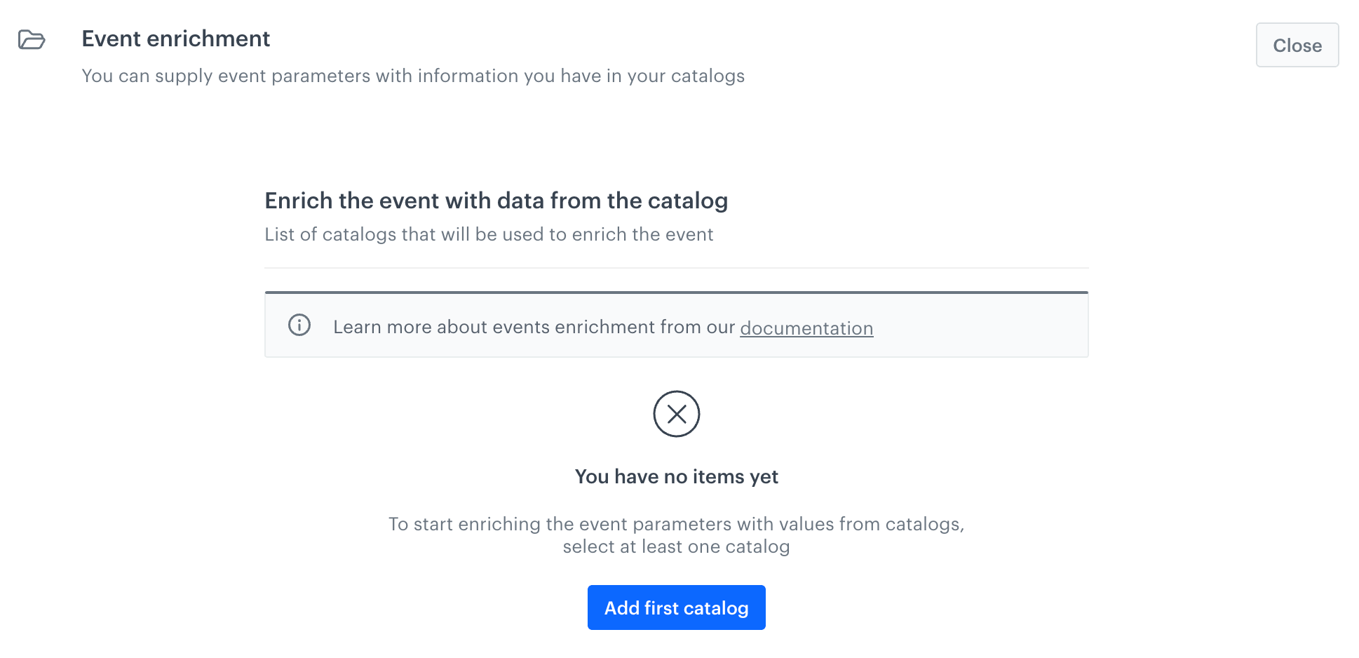 Unconfigured event enrichment section in the settings of an event