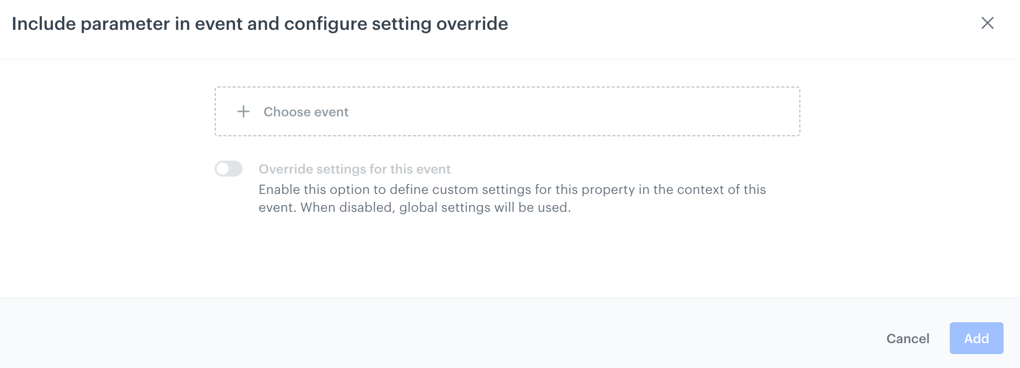 The Include event parameter and configure override pop-up