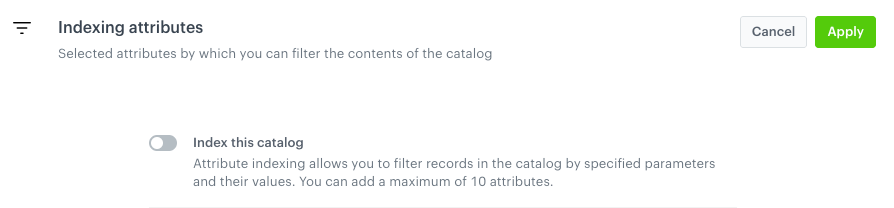 The Indexing attributes section