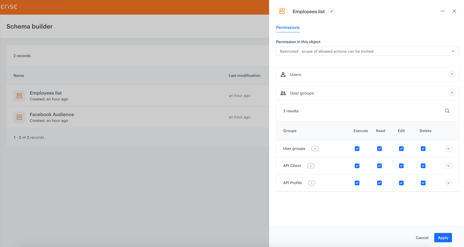 Assigning record permissions to a schema