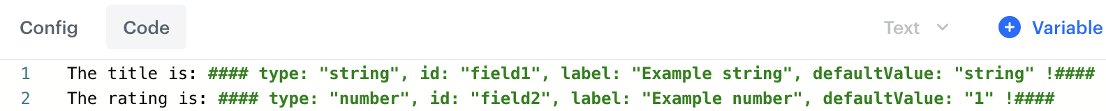 Variables in the snippet editor